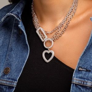 Apm Monaco HEART CIRCLE AND RECTANGLE TRIPLE
CHAIN NECKLACE